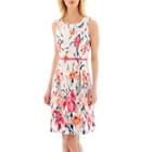 Black Label By Evan-picone Sleeveless Floral Belted Sheath Dress