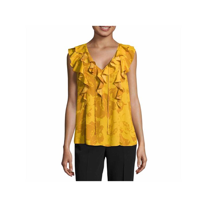 Worthington Sleeveless V Neck Georgette Blouse-talls