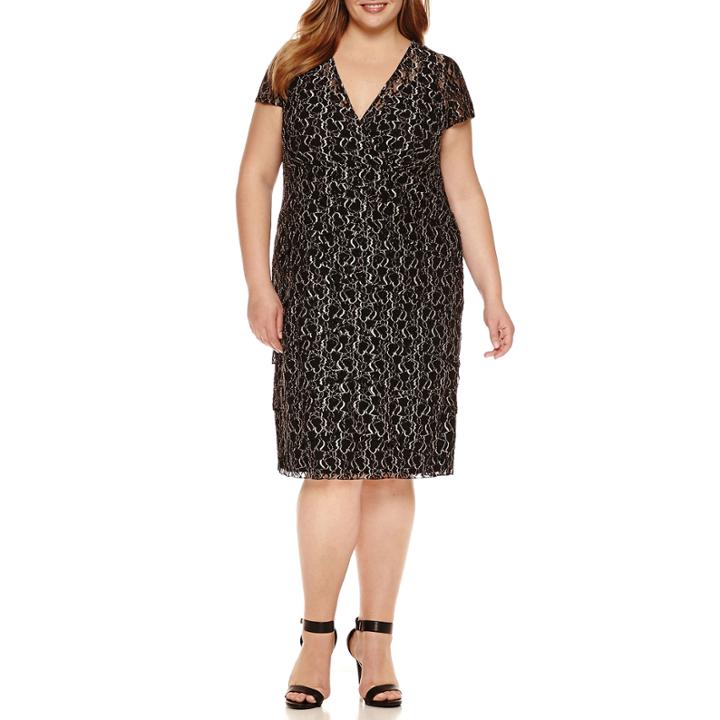 Scarlett Short Sleeve Tiered Lace Sheath Dress-plus