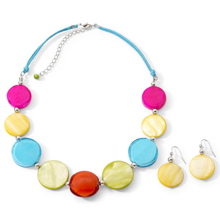 Multicolor Large Shell Necklace & Earrings Set