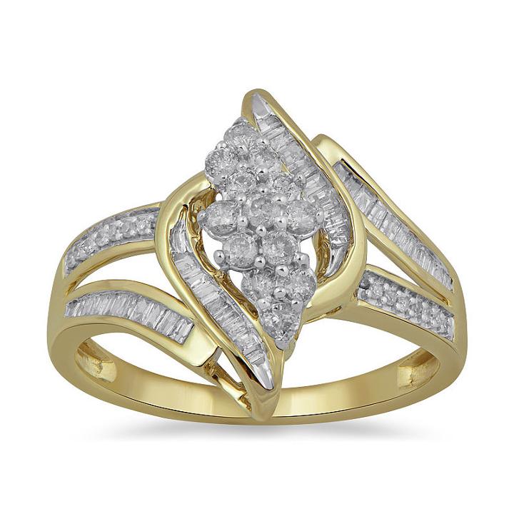 Womens 1/2 Ct. T.w. Yellow Diamond 10k Gold Cocktail Ring