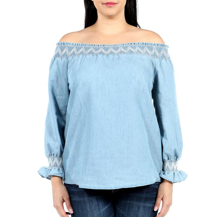 24/7 Comfort Apparel Summer Place Peasant Top Plus