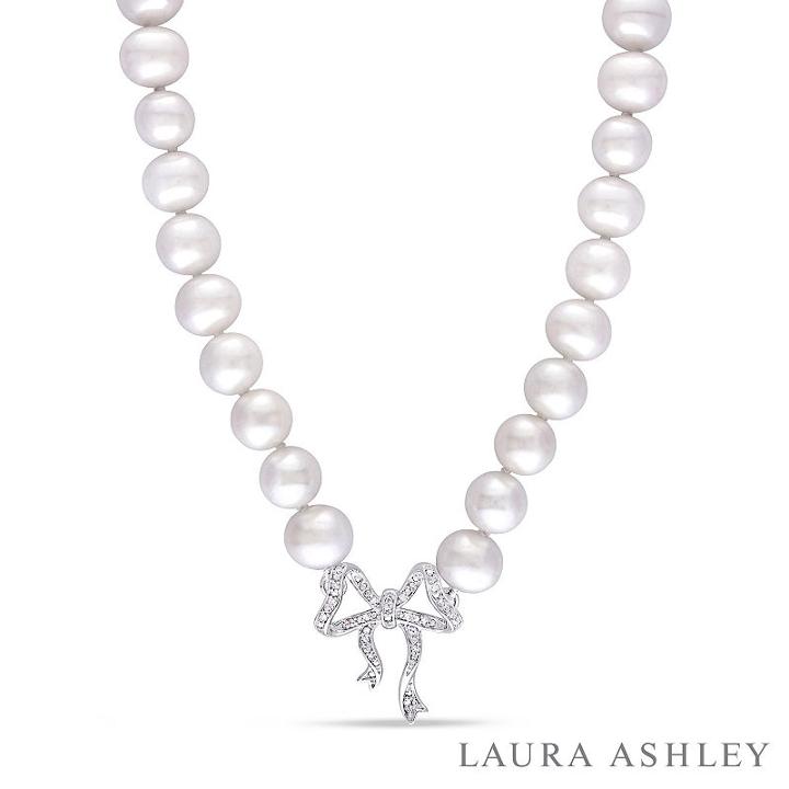 Laura Ashley Womens 1/10 Ct. T.w. Pearl Sterling Silver Strand Necklace