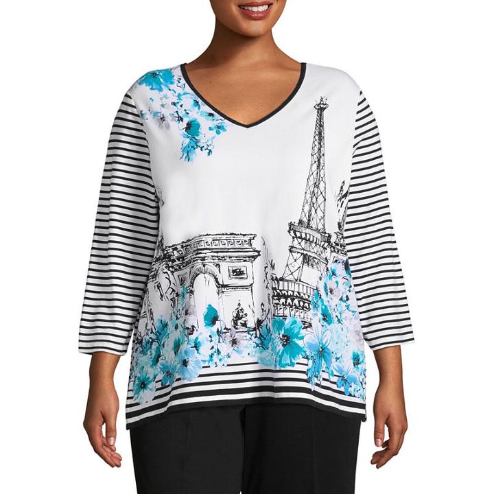 Alfred Dunner Play Date Eiffel Tower Tee- Plus