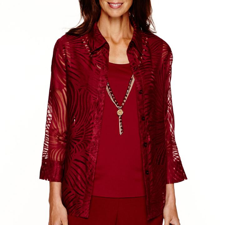 Alfred Dunner Villa D'este 3/4-sleeve Swirl Burnout Layered Top With Necklace