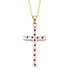 Lead Glass-filled Ruby And Diamond-accent Gold Over Sterling Cross Pendant