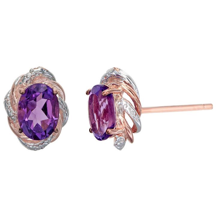 Diamond Accent Genuine Purple Amethyst 14k Gold Over Silver 11mm Stud Earrings