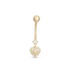 10k Yellow Gold Cubic Zirconia Pave Heart Lock Belly Ring