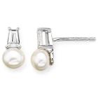 Sterling Silver Cultured Freshwater Pearl & Lab-created White Sapphire Earrings