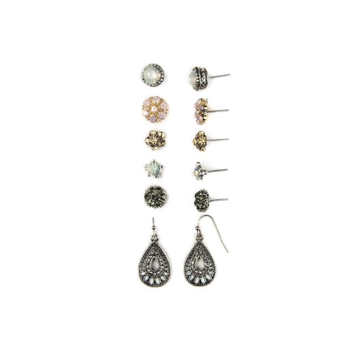 Decree 3-pr. Glass Stone Tri-tone Stud And Teardrop Earring Set