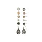 Decree 3-pr. Glass Stone Tri-tone Stud And Teardrop Earring Set