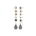Decree 3-pr. Glass Stone Tri-tone Stud And Teardrop Earring Set