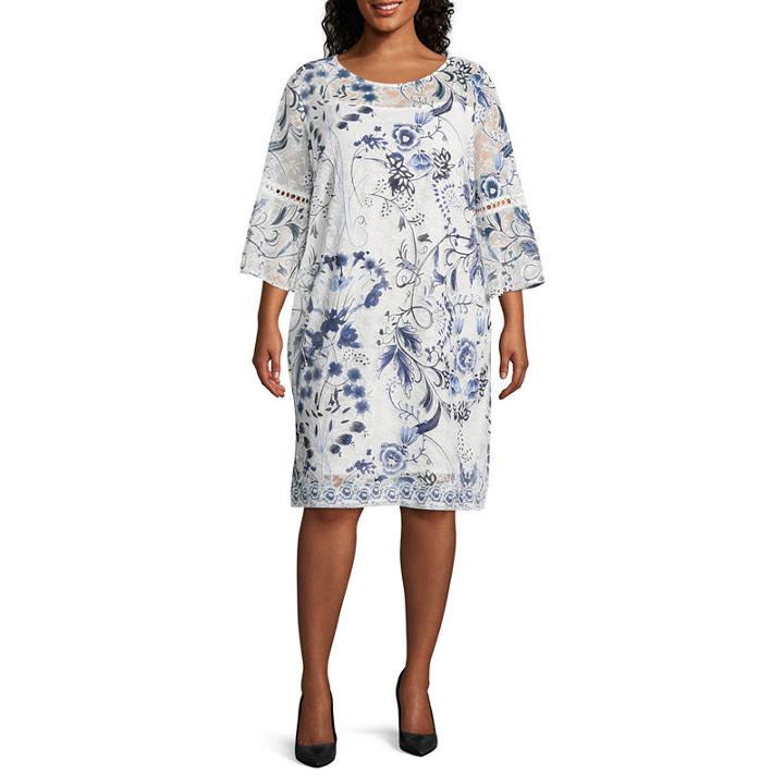 Studio 1 3/4 Sleeve Floral Shift Dress-plus