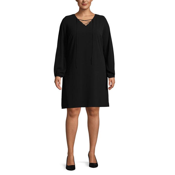 Worthington Long Sleeve Swing Dresses-plus