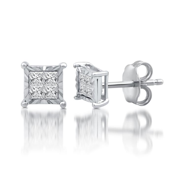 1/4 Ct. T.w. Princess White Diamond Sterling Silver Stud Earrings