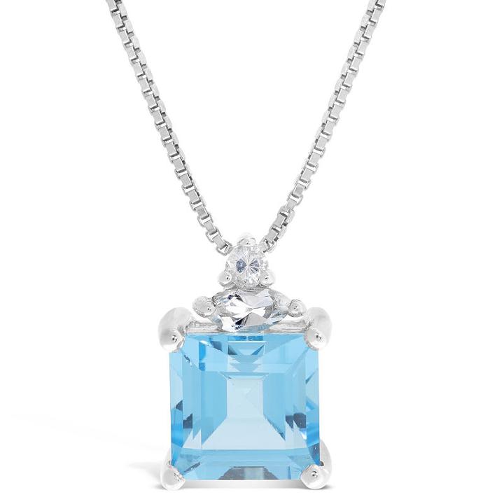 Womens Genuine Blue Blue Topaz Sterling Silver Square Pendant Necklace