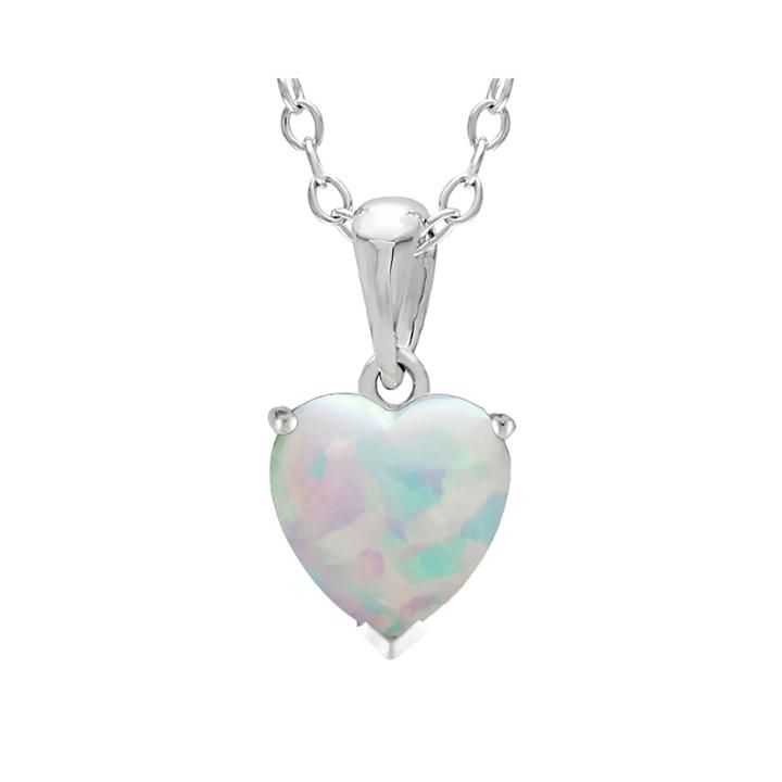 Heart-shaped Lab-created Opal Sterling Silver Pendant Necklace