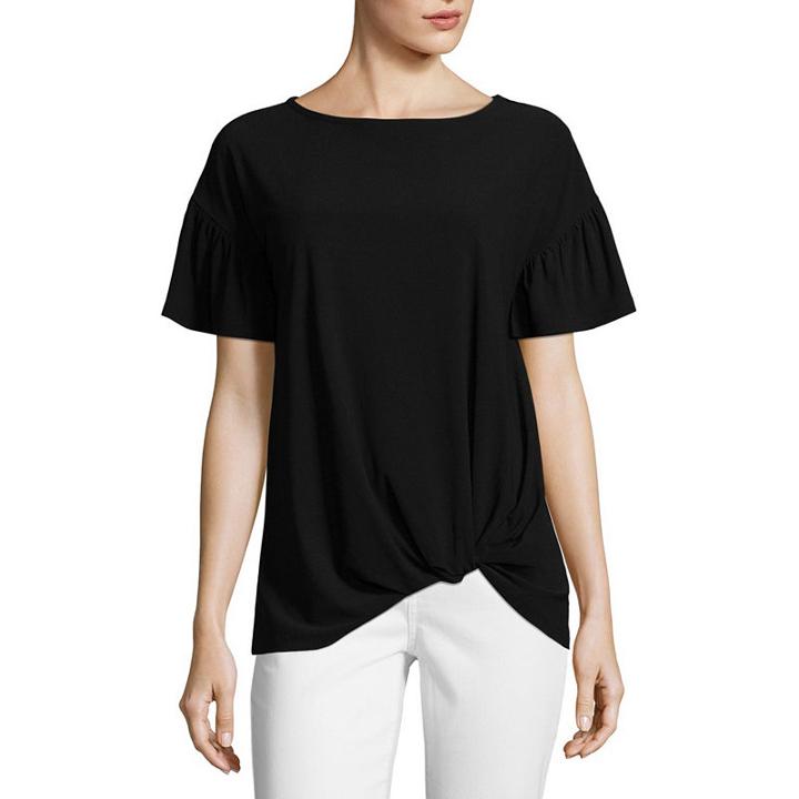 Liz Claiborne Short Bell Sleeve Twist Hem Top