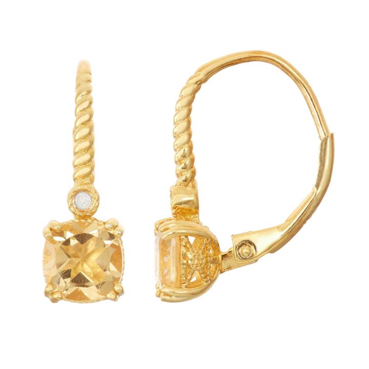 Genuine Citrine & Diamond Accent 14k Gold Over Silver Earrings