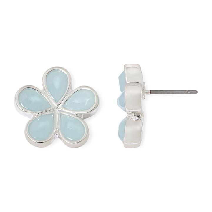 Liz Claiborne Light Blue Stone Silver-tone Button Earrings