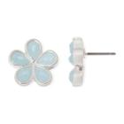 Liz Claiborne Light Blue Stone Silver-tone Button Earrings