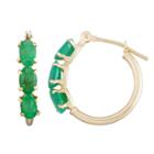 Green Emerald 10k Gold Hoop Earrings