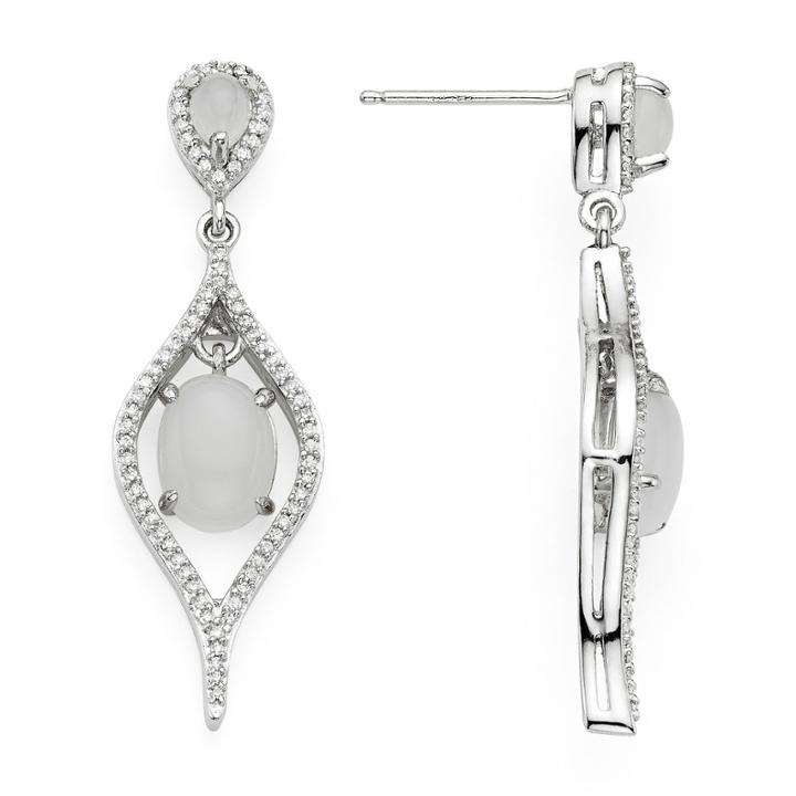 Genuine Moonstone And Lab-created White Sapphire Sterling Silver Earrings
