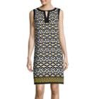 London Style Collection Sleeveless Geo Print Bar-neck Shift Dress