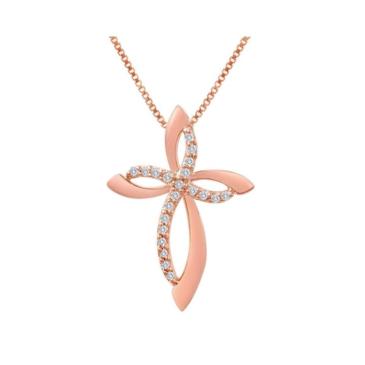 1/10 C.t T.w Diamond 14k Rose Gold-plated Sterling Silver Cross Pendant Necklace