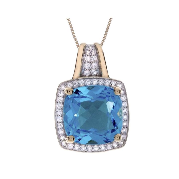 Genuine Blue Topaz And White Sapphire Pendant Necklace
