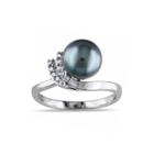 1/10 Ct. T.w. Diamond & Genuine Black Tahitian Pearl 10k White Gold Ring