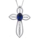Womens Lab Created Blue Sapphire Sterling Silver Cross Pendant Necklace