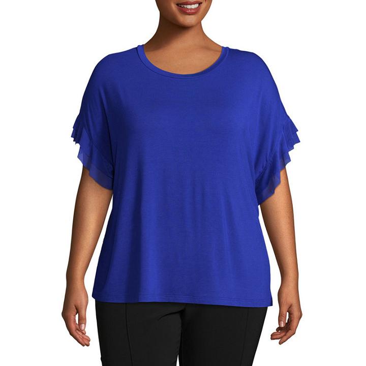 Worthington Ruffled Mesh Sleeve Tee - Plus