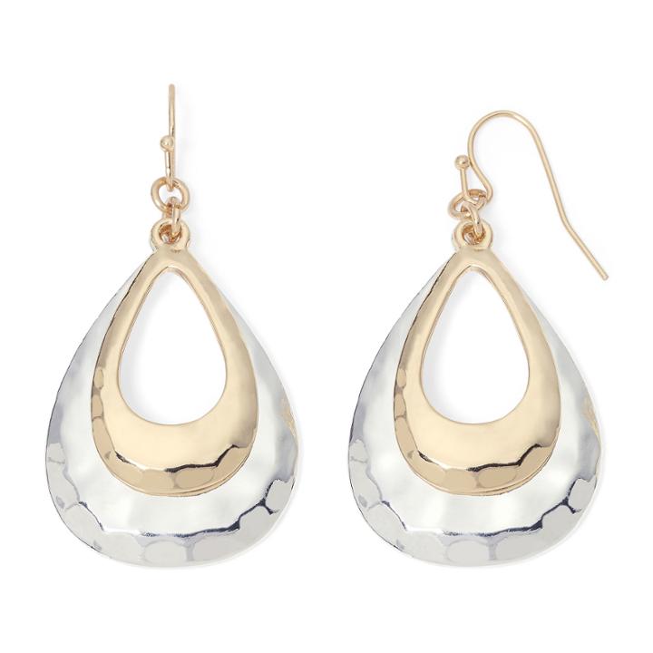 Sensitive Ears Two-tone Hammered Double Teardrop Earrings