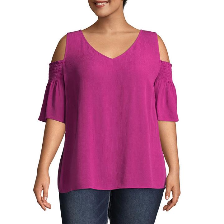 A.n.a Short Sleeve Scoop Neck Woven Blouse - Plus