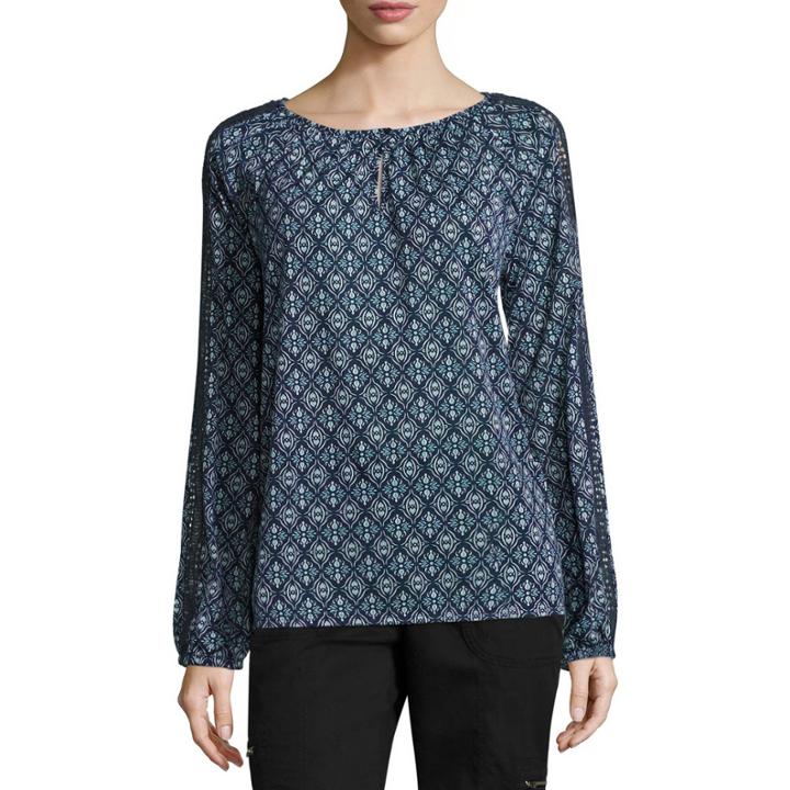St. John's Bay Long Sleeve Round Neck Slubbed Geometric Blouse