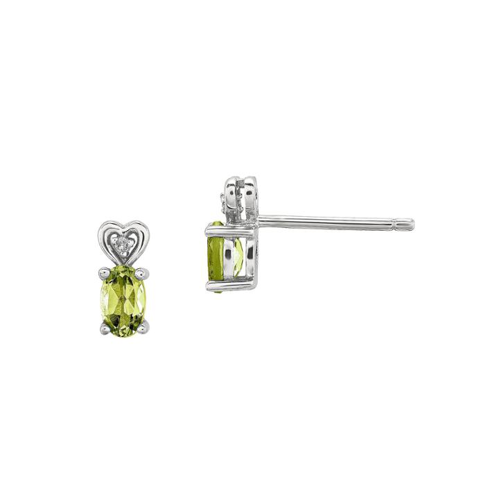 Diamond Accent Oval Green Peridot Sterling Silver Stud Earrings