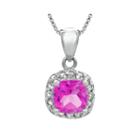 Cushion-cut Lab-created Pink Sapphire And Genuine White Topaz Sterling Silver Pendant Necklace