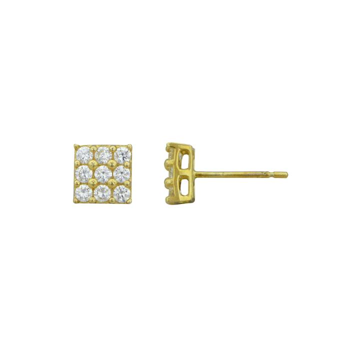 Petite Lux&trade; Cubic Zirconia 10k Yellow Gold Block Stud Earrings