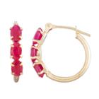 Red Ruby 10k Gold Hoop Earrings