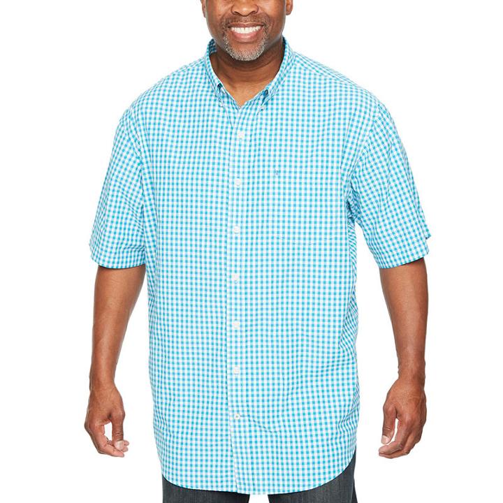 Izod Breeze Short Sleeve Checked Button-front Shirt-big And Tall
