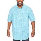 Izod Breeze Short Sleeve Checked Button-front Shirt-big And Tall