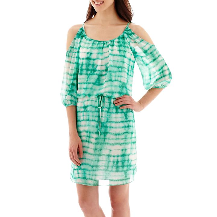 Bisou Bisou Tie-dyed Cold-shoulder Blouson Dress