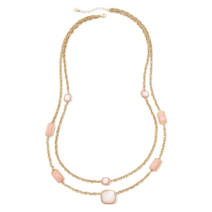 Monet Pink Stone Gold-tone Station Necklace