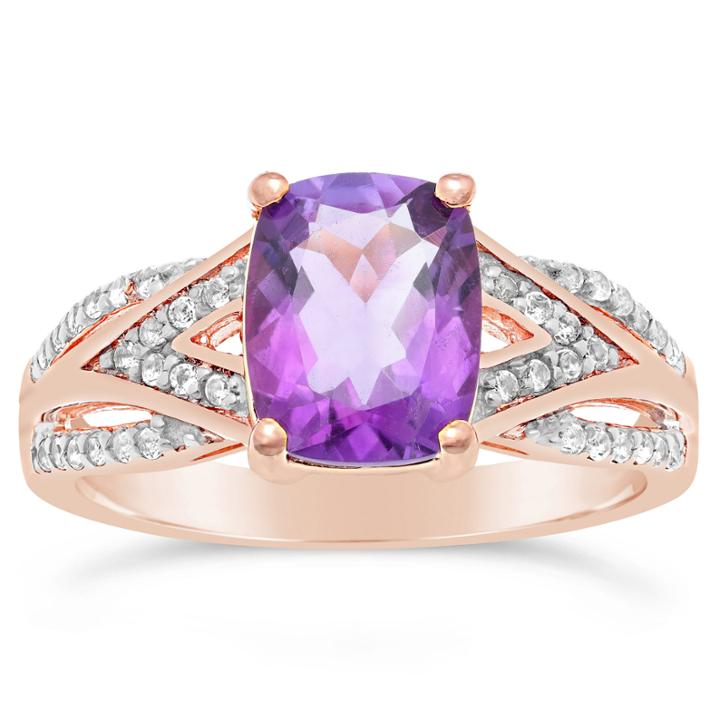 Womens Purple Amethyst 14k Gold Over Silver Cocktail Ring