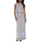 London Times Sleeveless Print Placement Blouson Maxi Dress