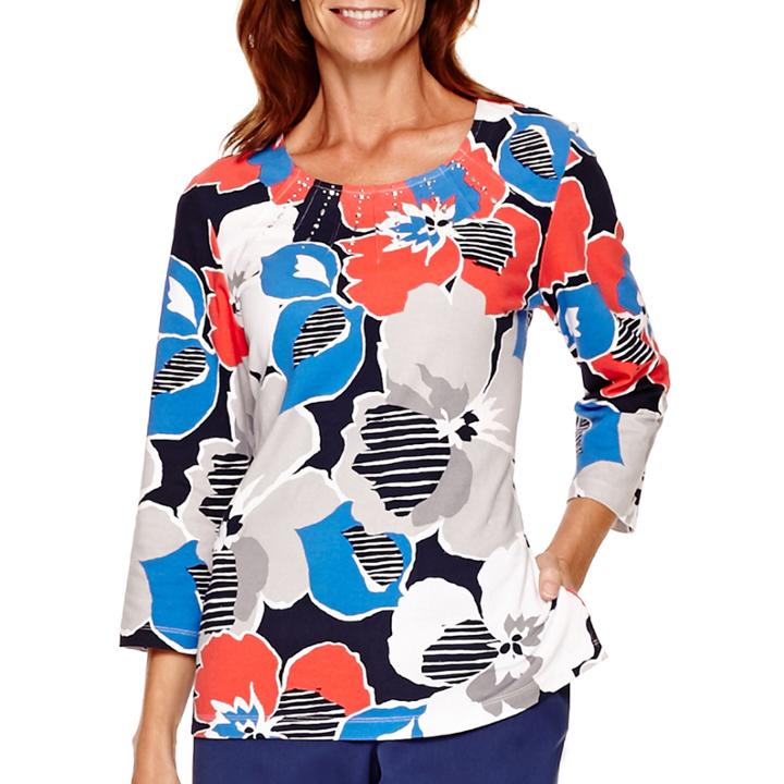 Alfred Dunner Cape Hatteras 3/4-sleeve Floral Print Knit Top