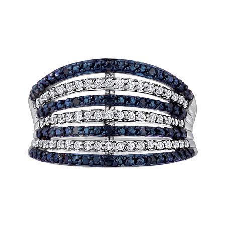 1/2 Ct. T.w. White And Color-enhanced Blue Diamond 7-row Band Ring