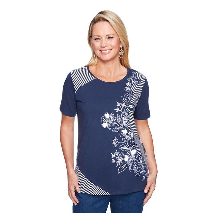 Alfred Dunner Out Of The Blue Short Sleeve Crew Neck Pattern T-shirt-womens