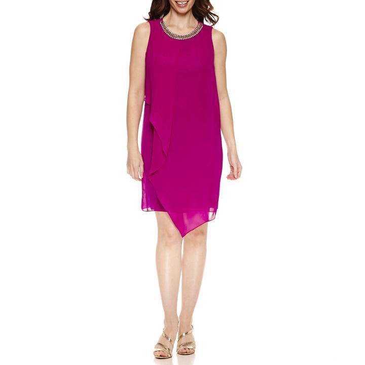 Msk Sleeveless Chiffon Necklace Shift Dress